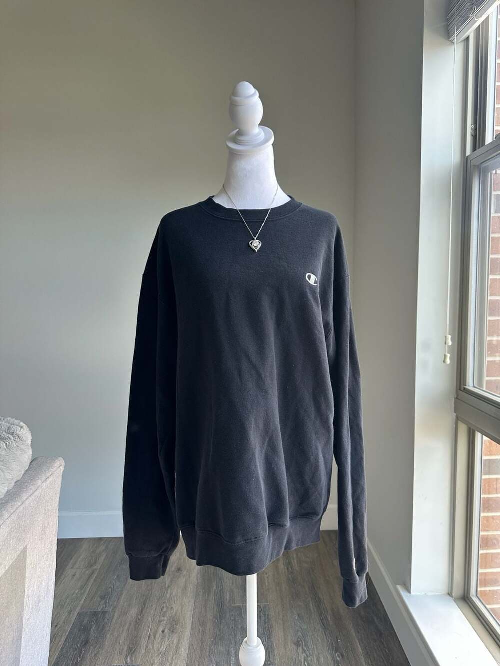 Champion Authentic Black Embroidered Crew Neck Unisex XL